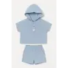 Erkek Çocuk Kapüşonlu Müslin Mavi Yazlık Takım