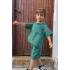 Erkek Çocuk Keten Cep Detaylı Koyu Yeşil Yazlık Takım