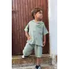 Erkek Çocuk Keten Cep Detaylı Yeşil Yazlık Takım