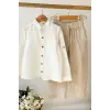 Erkek Çocuk Krem Müslin Gömlek Keten Pantolon Takım