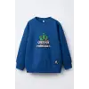 Erkek Çocuk Minecraft Baskılı %100 Pamuk Mavi Sweatshirt