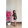 Kız Çocuk Baskılı Çiçek Detaylı Gri Alt-Üst Takım