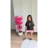 Kız Çocuk Baskılı Çiçek Detaylı Gri Alt-Üst Takım