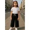 Kız Çocuk Bol Paça Bağcıklı Siyah Pantolon