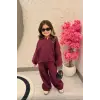 Kız Çocuk Ceketli Bol Paça Pantolon Bordo Takım
