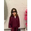Kız Çocuk Ceketli Bol Paça Pantolon Bordo Takım
