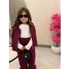 Kız Çocuk Ceketli Bol Paça Pantolon Bordo Takım