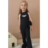 Kız Çocuk Çiçek Desenli Siyah Kemerli Tulum