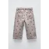 Kız Çocuk Çiçek Detaylı Gri Kot Pantolon