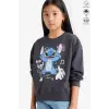 Kız Çocuk Stitch Baskılı Gri %100 Pamuk Sweatshirt