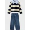 Kız Çocuk Çizgili Triko Kot Pantolon Takım