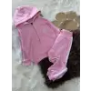 Kız Çocuk Fermuarlı Çizgili Pembe Takım