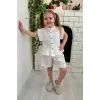 Kız Çocuk Fistolu Beyaz Şortlu Yazlık Takım