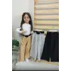 Kız Çocuk Gofre Kumaş Kemerli Bol Paça Pantolon