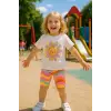 Kız Çocuk Güneş Baskılı %100 Pamuk Biker Tayt Takım