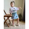 Kız Çocuk Beyaz Hello Kity Kuromi Baskılı Tişört Kot Şort Etekli Takım