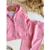 Kız Çocuk Kapüşonlu Kalp Detaylı Pembe Alt Üst Takım