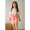 Kız Çocuk Kiraz Detaylı Nar Çiçeği Şortlu Takım