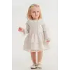 Kız Çocuk Krem Keten Güpür Detaylı Elbise