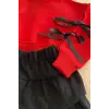 Kız Çocuk Kurdele Detaylı Kırmızı Sweat Siyah Etek Takım