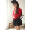 Kız Çocuk Kurdele Detaylı Kırmızı Sweat Siyah Etek Takım
