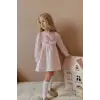 Kız Çocuk Kurdele Detaylı Pembe Çizgili Elbise
