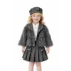 Kız Çocuk Kürklü Deri Etekli 4lü Gri Takım
