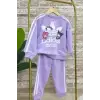 Kız Çocuk Kuromi Baskılı %100 Pamuk Lila Takım