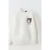 Kız Çocuk Kuromi Baskılı %100 Pamuk Beyaz Sweatshirt