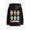 Kız Çocuk Labubu Baskılı Fermuarlı Kapüşonlu Sweatshirt