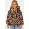 Kız Çocuk Leopar Desenli Kapüşonlu Peluş Ceket