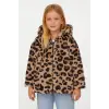 Kız Çocuk Leopar Desenli Kapüşonlu Peluş Ceket
