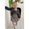 Kız Çocuk Leopar Fiyonk Elbise Ceket Takım