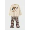 Kız Çocuk Love Leopar Baskılı Alt-Üst Takım