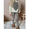 Kız Çocuk Love Leopar Baskılı Taytlı Takım
