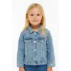 Kız Çocuk Mavi Renkli Düğmeli Kot Ceket