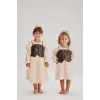 Kız Çocuk Müslin Kumaş Deri Detaylı Elbise