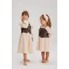 Kız Çocuk Müslin Kumaş Deri Detaylı Elbise