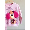 Kız Çocuk Paw Patrol Peluş Kulaklı %100 Pamuk Pembe Takım