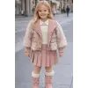 Kız Çocuk Peluş Ceket Etekli Pembe 3lü Takım
