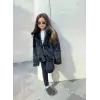 Kız Çocuk Siyah Peluş Kürk