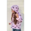 Kız Çocuk Çiçek Desenli Kapüşonlu Fermuarlı Peluş Yağmurluk