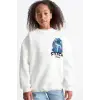 Kız Çocuk Stitch Baskılı Beyaz %100 Pamuk Sweatshirt