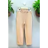 Çocuk Kemer Detaylı Gofre Kumaş Taba Pantolon