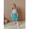 Kız Çocuk Turkuaz Payet Etek-Nakışlı Gömlek Takım