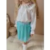 Kız Çocuk Turkuaz Payet Etek-Nakışlı Gömlek Takım