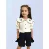 Kız Çocuk Müslin Kumaş Bebe Yaka Şortlu Takım