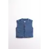 Çocuk Unisex Koyu Mavi Düğmeli Kot yelek