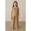 Yaka Detaylı Büzgülü Keten Alt-Üst İkili Takım