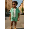 Erkek Çocuk Mint Yeşili Gömlek Şortlu Üçlü Takım
